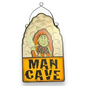 Man Cave Tin Sign Novelty Playful Cave Man Hanging Door Wall Cartoon Art